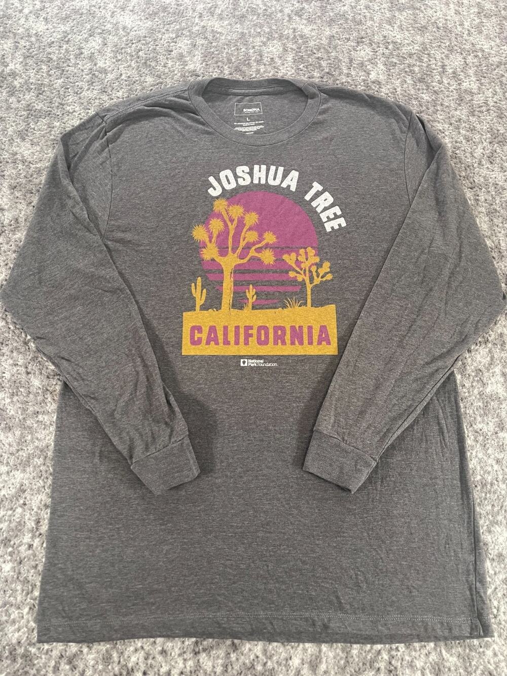 Men's Joshua Tree National Park Long Sleeve Gray Graphic Tee Size Large